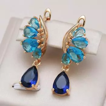 Роскошные серьги-капли с двумя разными синими цирконами для женщин, повседневные модные украшения синий