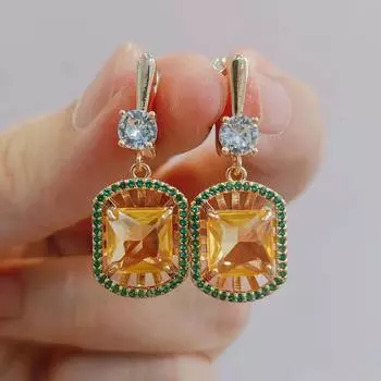 Роскошные серьги-капли с кристаллами и цирконием для женщин, новинка 2023 года, золотые серьги для свадьбы, помолвки и вечеринки, модные ювелирные аксессуары жёлтый