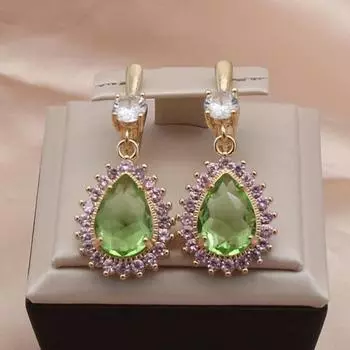 Роскошные серьги-капли с зеленым цирконом в форме капли для женщин, модные серьги золотого цвета, ювелирные изделия, аксессуары для вечеринок зелёный