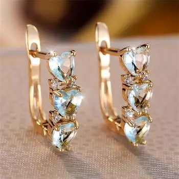 Роскошные серьги-клипсы с цирконием в форме сердца, аква-синие серьги с цирконием, женские серьги-капли с CZ, модные свадебные украшения для невесты, ювелирные изделия золотого цвета цвет морской волны