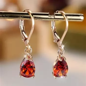 Роскошные серьги-клипсы с красным камнем и цирконием, женские серьги-капли с цирконием, серьги-капли для невесты, свадьбы, модные ювелирные изделия, ювелирные изделия золотого цвета красный