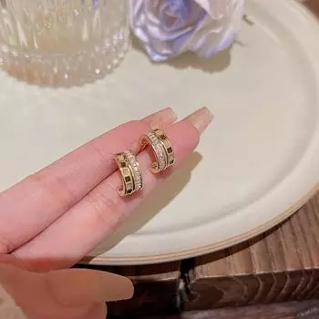 Роскошные серьги-клипсы в клетку для женщин, серебро 925 пробы, модный дизайн S925 silver needle золотой