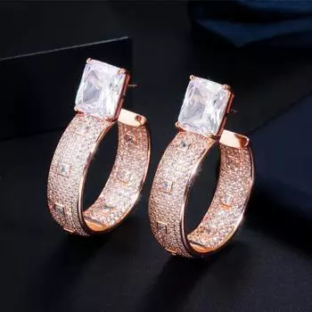 Роскошные серьги-кольца CMM розового и золотого цвета с кубическим цирконием розового золота