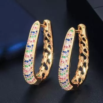 Роскошные серьги-кольца CMM с радужным кубическим цирконом, желтые и золотые круглые серьги-кольца золотой