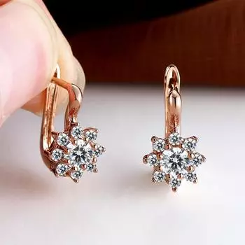 Роскошные серьги-кольца цвета розового золота с подсолнухом, классические обручальные серьги-когти с белым камнем, изящные серьги с цветком для женщин белый