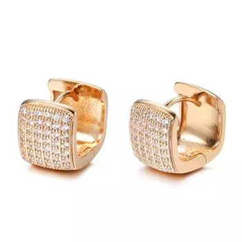 Роскошные серьги-кольца с цирконием для женщин, квадратные серьги цвета розового золота, трендовые свадебные эстетические украшения, подарок розового золота