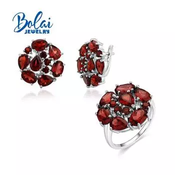 Роскошные серьги-кольца с красным натуральным гранатом, великолепные модные женские изысканные украшения из стерлингового серебра 925 пробы, подарок для мамы US RING SIZE 7# красный
