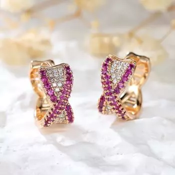 Роскошные серьги-обручи золотого цвета с геометрическим рисунком для женщин, белые, розовые, красные циркониевые серьги, обручальные серьги, ювелирные изделия для свадебной вечеринки, подарки золотой/розы красного