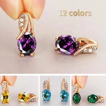 Роскошные серьги овальной огранки фиолетового, зеленого, цвета морской волны, желтого камня, цвета шампанского, золотого цвета, 12 цветов, серьги с камнем для свадьбы, помолвки, подарок белый
