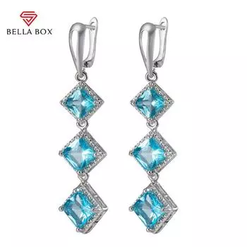 Роскошные серьги-подвески Bella Box для женщин 2022, с 5а цирконовым камнем, женские вечерние, свадебные, модные висячие серьги для девочек синий