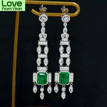 Роскошные серьги-подвески из 100% стерлингового серебра 925 пробы с изумрудами для женщин, сверкающие бриллианты из высокоуглеродистого камня, свадебные украшения, подарки