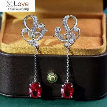 Роскошные серьги-подвески из 100% стерлингового серебра 925 пробы для женщин, сверкающие 7 * 9 мм красные бриллиантовые женские серьги, ювелирные серьги, подарки