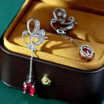 Роскошные серьги-подвески из 100% стерлингового серебра 925 пробы для женщин, сверкающие 7*9 мм красные бриллиантовые женские серьги, ювелирные серьги, подарки