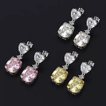 Роскошные серьги-подвески из стерлингового серебра 925 пробы с муассанитом и драгоценным камнем в форме сердца, белое золото, ювелирные изделия оптом розовый