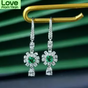 Роскошные серьги-подвески из стерлингового серебра S925 для женщин, сверкающие серьги с изумрудами 4*4 мм, изящные ювелирные изделия, женские серьги с бриллиантами в подарок