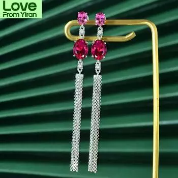 Роскошные серьги-подвески из стерлингового серебра S925 для женщин, сверкающие 8 * 11 мм красные бриллиантовые серьги, ювелирные изделия для девушек, женские бриллиантовые серьги