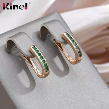 Роскошные серьги-подвески Kinel из зеленого циркона с полосками из розового золота для женщин зелёный