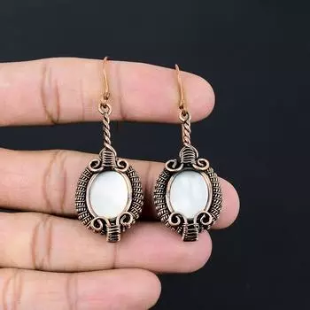 Роскошные серьги ручной работы из чистой медной проволоки с драгоценными камнями из перламутра, ювелирные изделия в виде серег 2.56 Inches белый
