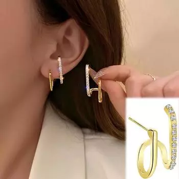 Роскошные серьги с бриллиантами. Элегантные и простые женские серьги с резьбой. Сверкающие серьги для вечеринок. Милые серьги для девочек в ночном клубе. золотой