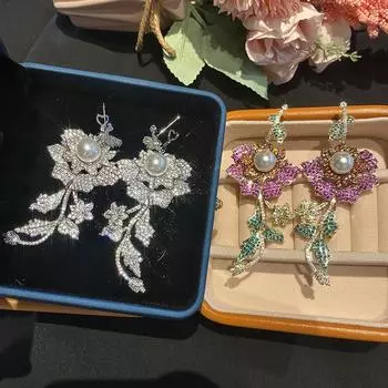 Роскошные серьги с иглами из серебра 925 пробы, популярные серьги с большим цветком розы, красочные серьги для женщин, званый ужин, ювелирные изделия, аксессуары для ушей