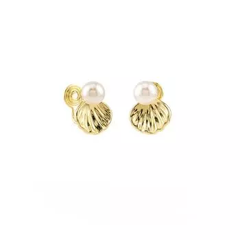 Роскошные серьги с имитацией жемчуга, золотые ракушки, модные серьги, спираль от комаров, без пирсинга, зажим для ушей, женские серьги