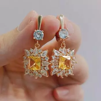 Роскошные серьги с кристаллами для женщин, новинка 2023 года, серьги-капли золотого цвета с цирконием, модные свадебные, помолвочные и вечерние ювелирные аксессуары жёлтый