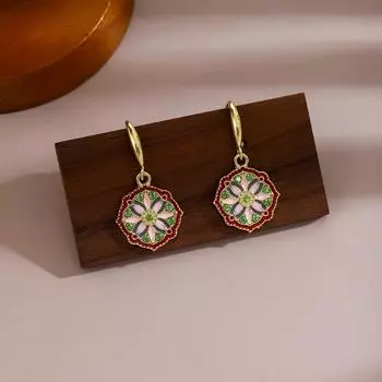 Роскошные серьги с масляной живописью для женщин в винтажном стиле с цирконами, геометрическим круглым узором, украшения для ушей
