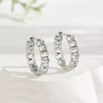 Роскошные серьги с натуральным синим аквамарином, камнями марта, в форме круга, из серебра 925 пробы, для женщин, подарки на помолвку, годовщину и банкет L синий