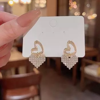 Роскошные серьги-сердечки из серебра 925 пробы — универсальный, элегантный дизайн с бриллиантами A604 золотой