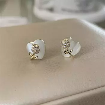 Роскошные серьги-тюльпаны с камнем «кошачий глаз» для женщин, модные серьги-гвоздики с цветочным сердечком, вечерние ювелирные изделия, подарок золотой