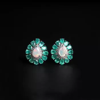 Роскошные серьги в форме груши с множеством драгоценных камней, серьги из натурального зеленого агата с насыщенным цветом, серьги с опаловыми камнями для женщин, подарок на день рождения M зелёный
