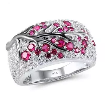 Роскошные серебряные цветные ветки сливы с камнями и кубическим цирконием, женские кольца, модные ювелирные изделия, обручальные кольца для женщин, ювелирные изделия 5