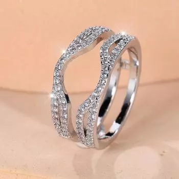 Роскошные серебряные двухполосные обручальные кольца для женщин, обручальные кольца с белым цирконием, ювелирные изделия вечности 6 серебряный