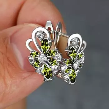 Роскошные серебряные серьги с цветочным камнем и бабочкой, серьги-капли для женщин, свадебные украшения красный