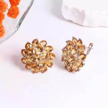 Роскошные серебряные серьги с натуральным цитрином S925, дизайн из нескольких драгоценных камней, элегантные модные изысканные украшения для женщин, подарки на годовщину дня рождения M жёлтый