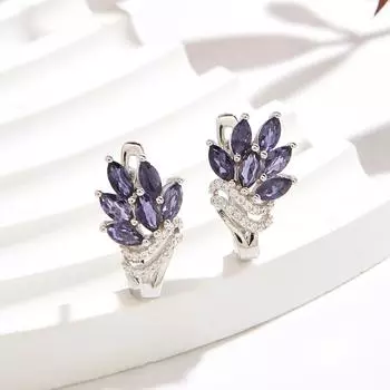 Роскошные серебряные серьги-застежки из натурального драгоценного камня иолита, модные украшения для женщин и женщин, одежда на свадьбу, годовщину и фестиваль, подарок m синий