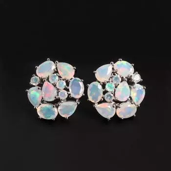 Роскошные серебряные серьги-застежки с эфиопским опалом 8,64 карата, драгоценные украшения из стерлингового серебра 925 пробы для женщин, подарок L белый