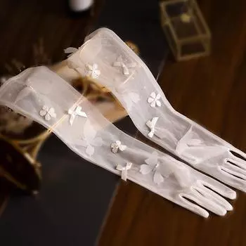 Роскошные сетчатые перчатки с жемчужными цветами для невест - Элегантные свадебные и вечерние аксессуары One Size