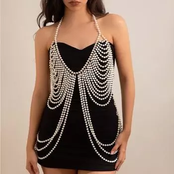 Роскошные сексуальные цепочки с искусственным жемчугом, украшения для тела, женские летние пляжные многослойные бюстгальтеры, цепочки для бикини, ювелирные изделия, аксессуары для рейв-фестиваля