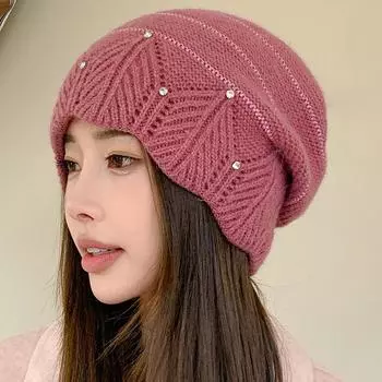 Роскошные шапки Элегантные кружевные инкрустированные бриллиантами шапки из кроличьей шерсти для женщин Корейские вязаные шапки с ворсом M56-58cm серый