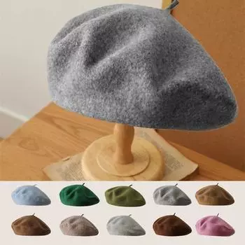 Роскошные шерстяные шапки, фетровые береты для женщин, береты для девочек в британском стиле, элегантные женские однотонные зимние шапки
