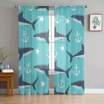 Роскошные шифоновые прозрачные шторы с узором акулы для гостиной, спальни, украшения, оконная вуаль, тюлевая занавеска 135W x 114H(cm)