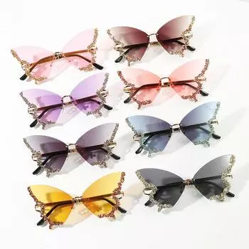Роскошные солнцезащитные очки Diamond Butterfly для женщин с защитой от ультрафиолета, винтажные автомобильные металлические солнцезащитные очки без оправы, украшения для очков