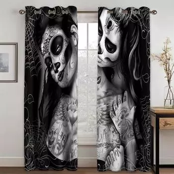 Роскошные современные сексуальные скелетные красивые панк-черные шторы для спальни, кухни, окна, комплект из 2 предметов для гостиной, бесплатная доставка 100W130H(CM)40x51in&Rod Pocket