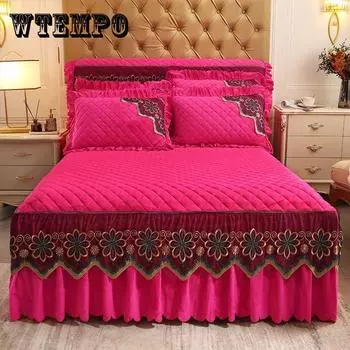 Роскошные стеганые постельные принадлежности, супер мягкие покрывала, кружевная юбка для кровати, наволочки, хрустальные бархатные простыни для девочек, покрывало размера King/Queen Size 150*200cm with pillowcase