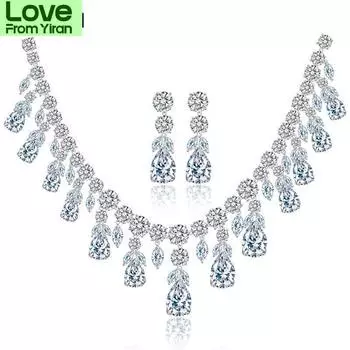 Роскошные стерлингового серебра 925 пробы, сапфир, изумруд, топаз, драгоценный камень, ожерелье/серьги, комплекты свадебных украшений 45 cm зелёный