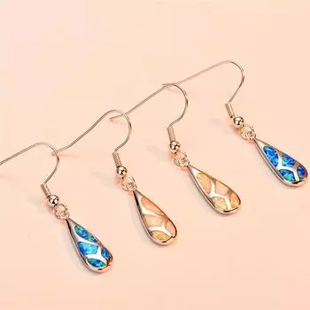 Роскошные стильные серьги-капли с синим, белым огненным опалом для женщин, стерлингового серебра 925 пробы, длинные висячие серьги, ювелирные изделия