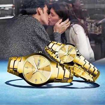 Роскошные студенческие кварцевые часы для пары, водонепроницаемые светящиеся модные наручные часы с двойным календарем Rose gold (for women) + Black (for men)