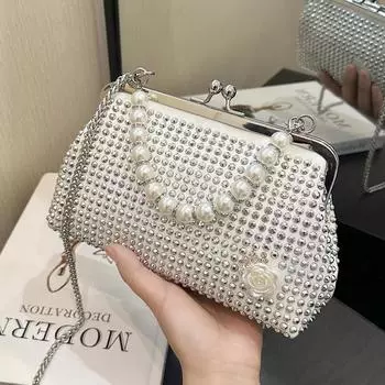 Роскошные сумки через плечо для девочек, инкрустированные бриллиантами, свадебный клатч, жемчужные бусины, женская сумка, модная блестящая женская сумка через плечо чёрный