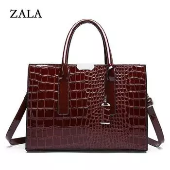 Роскошные сумки из искусственной кожи с дизайном аллигатора, сумка через плечо из лакированной кожи для женщин, женская сумка через плечо в стиле ретро 34x13x24cm вино красного